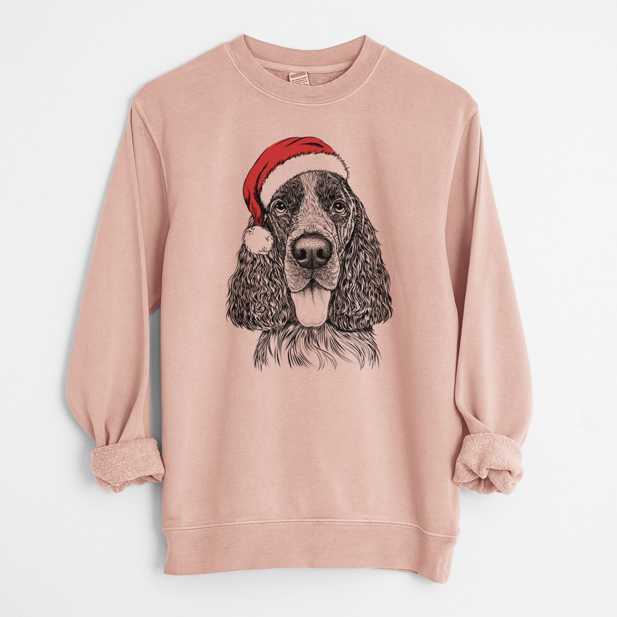 Santa Duke the English Springer Spaniel - Unisex Pigment Dyed Crew Sweatshirt