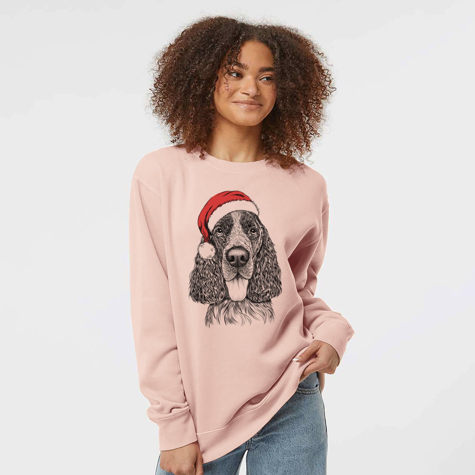 Santa Duke the English Springer Spaniel - Unisex Pigment Dyed Crew Sweatshirt