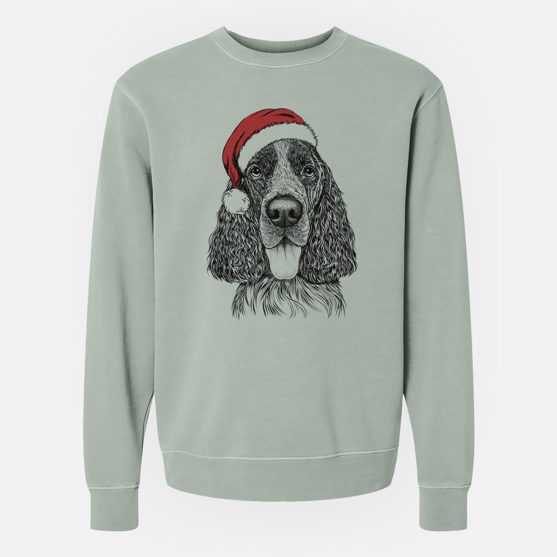 Santa Duke the English Springer Spaniel - Unisex Pigment Dyed Crew Sweatshirt