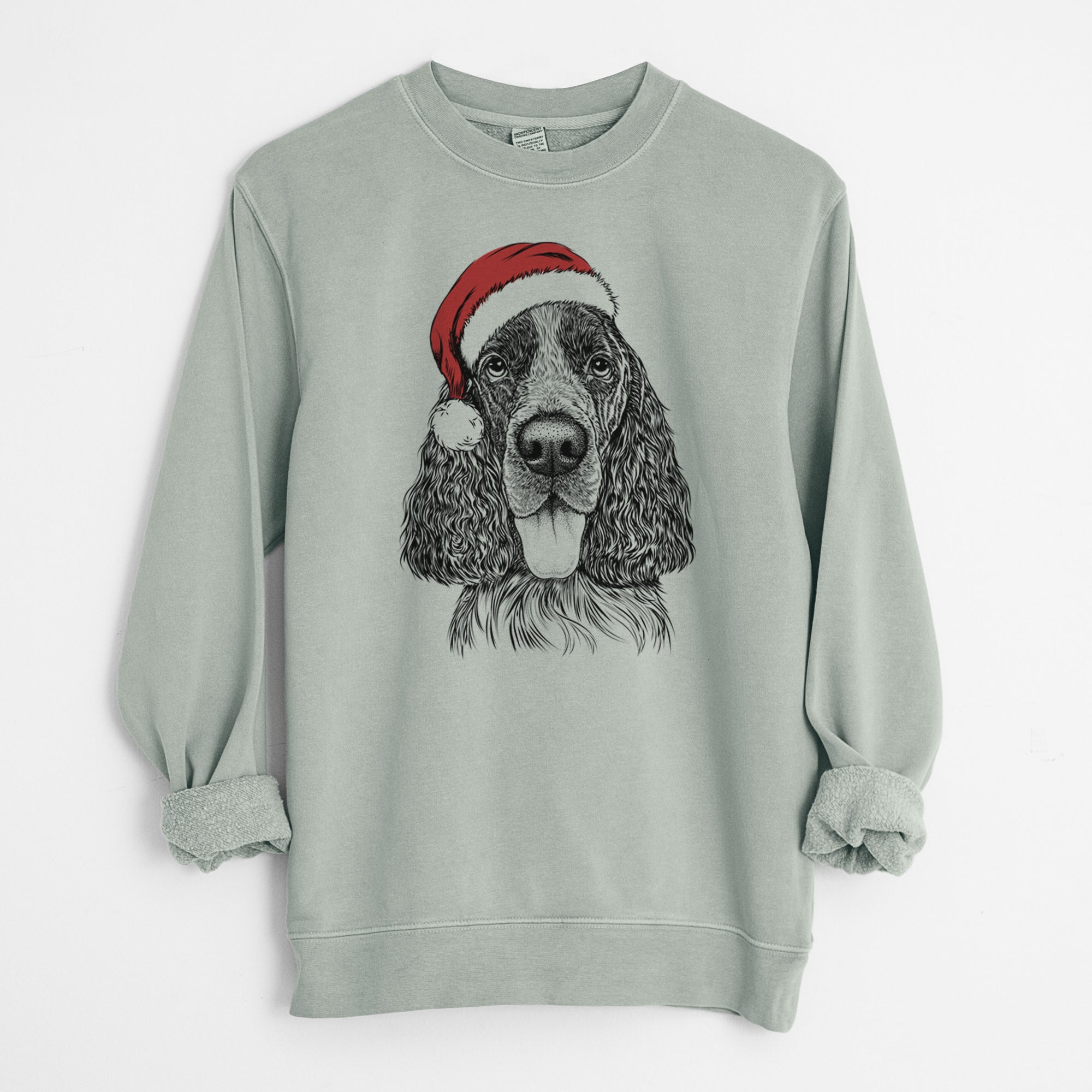 Santa Duke the English Springer Spaniel - Unisex Pigment Dyed Crew Sweatshirt