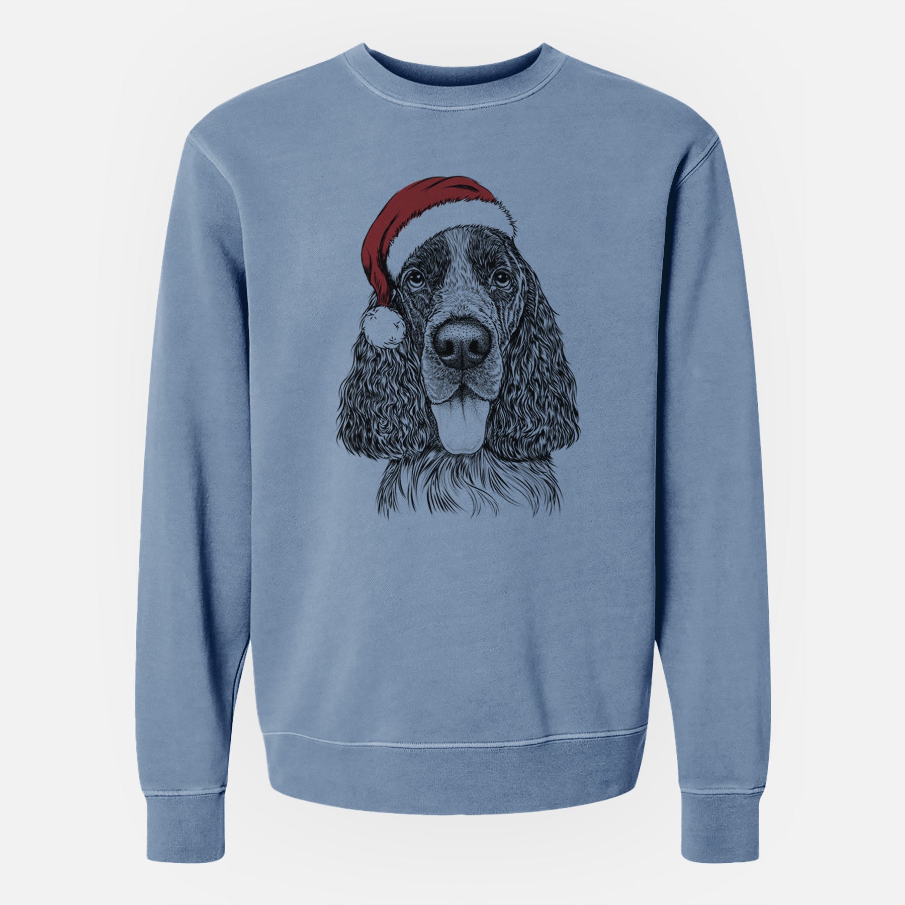 Santa Duke the English Springer Spaniel - Unisex Pigment Dyed Crew Sweatshirt