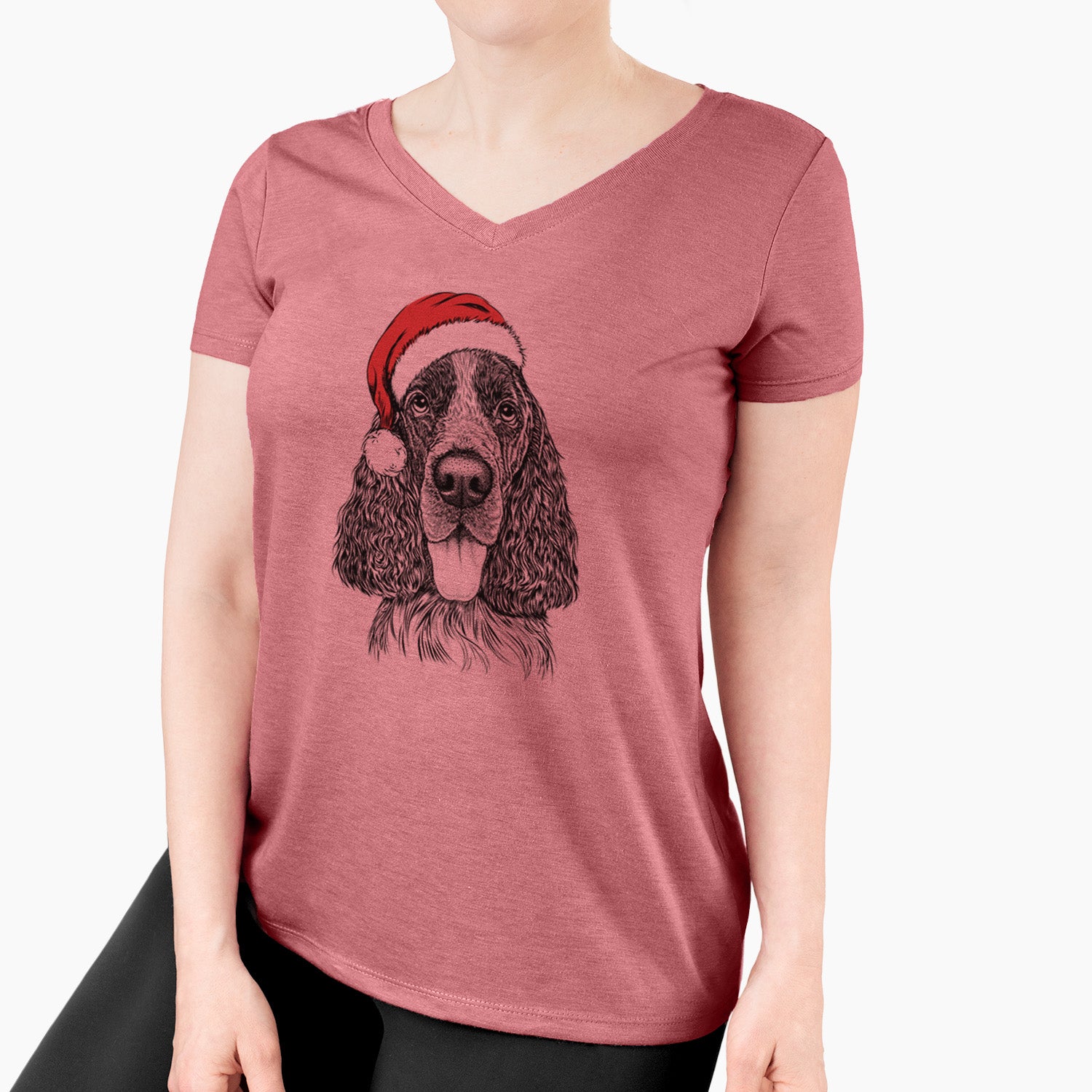 Santa Duke the English Springer Spaniel - Women's Perfect V-neck Shirt