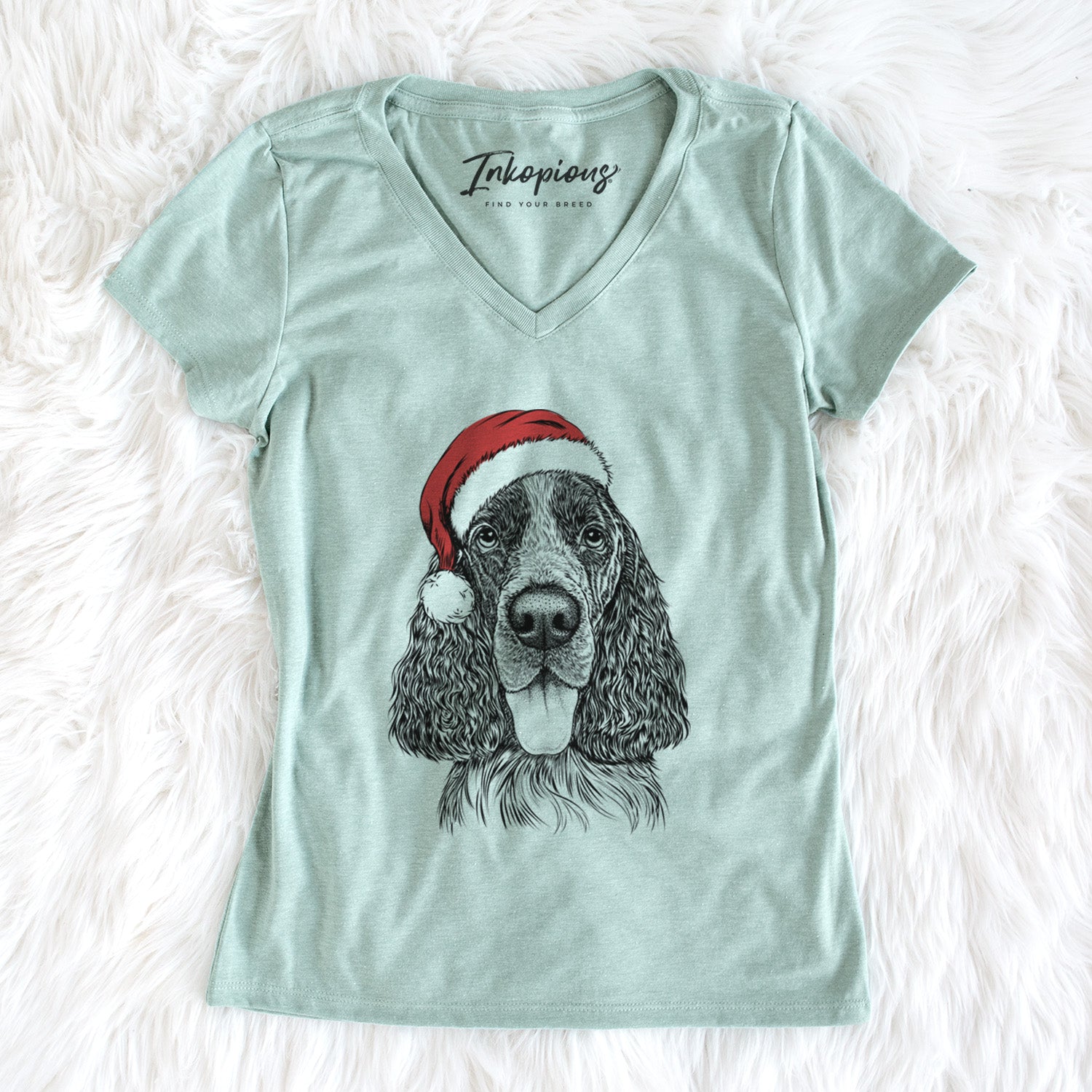 Santa Duke the English Springer Spaniel - Women's Perfect V-neck Shirt