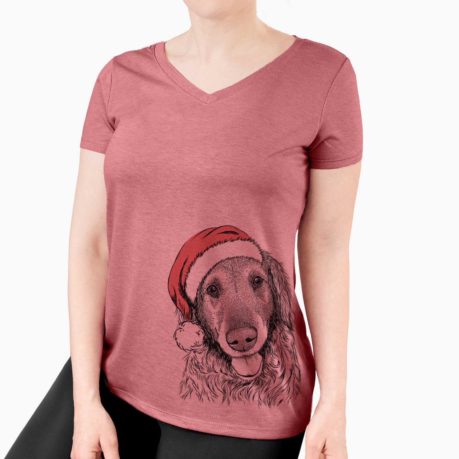 Santa Duncan the Golden Retriever - Women's V-neck Shirt