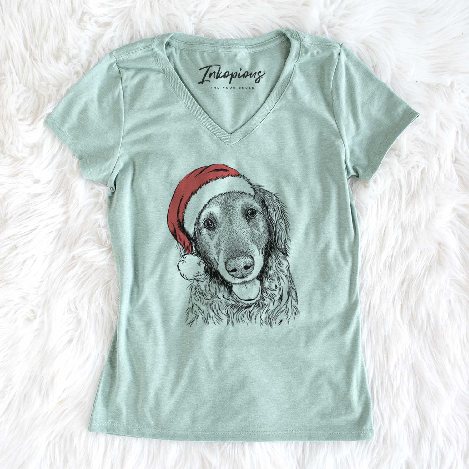 Santa Duncan the Golden Retriever - Women's V-neck Shirt