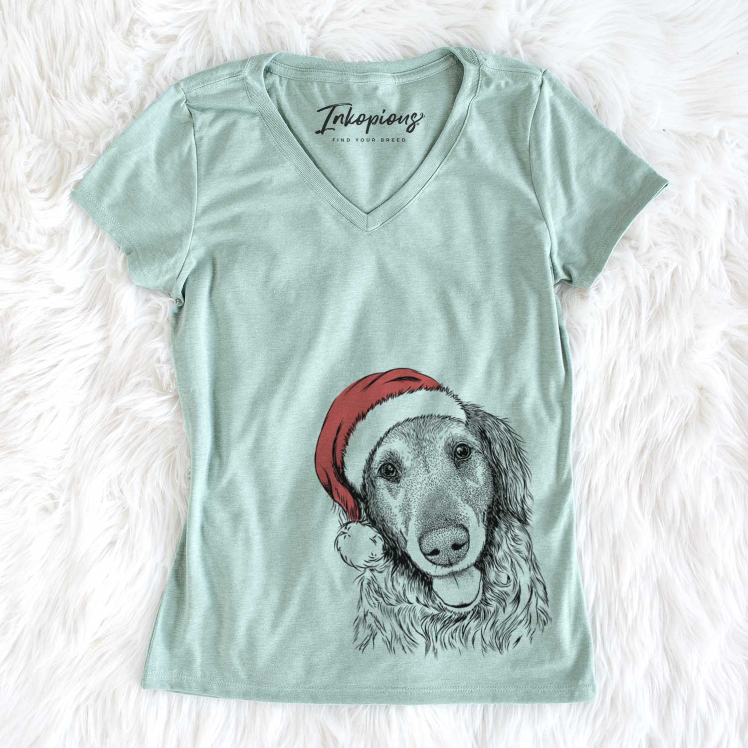 Santa Duncan the Golden Retriever - Women's V-neck Shirt