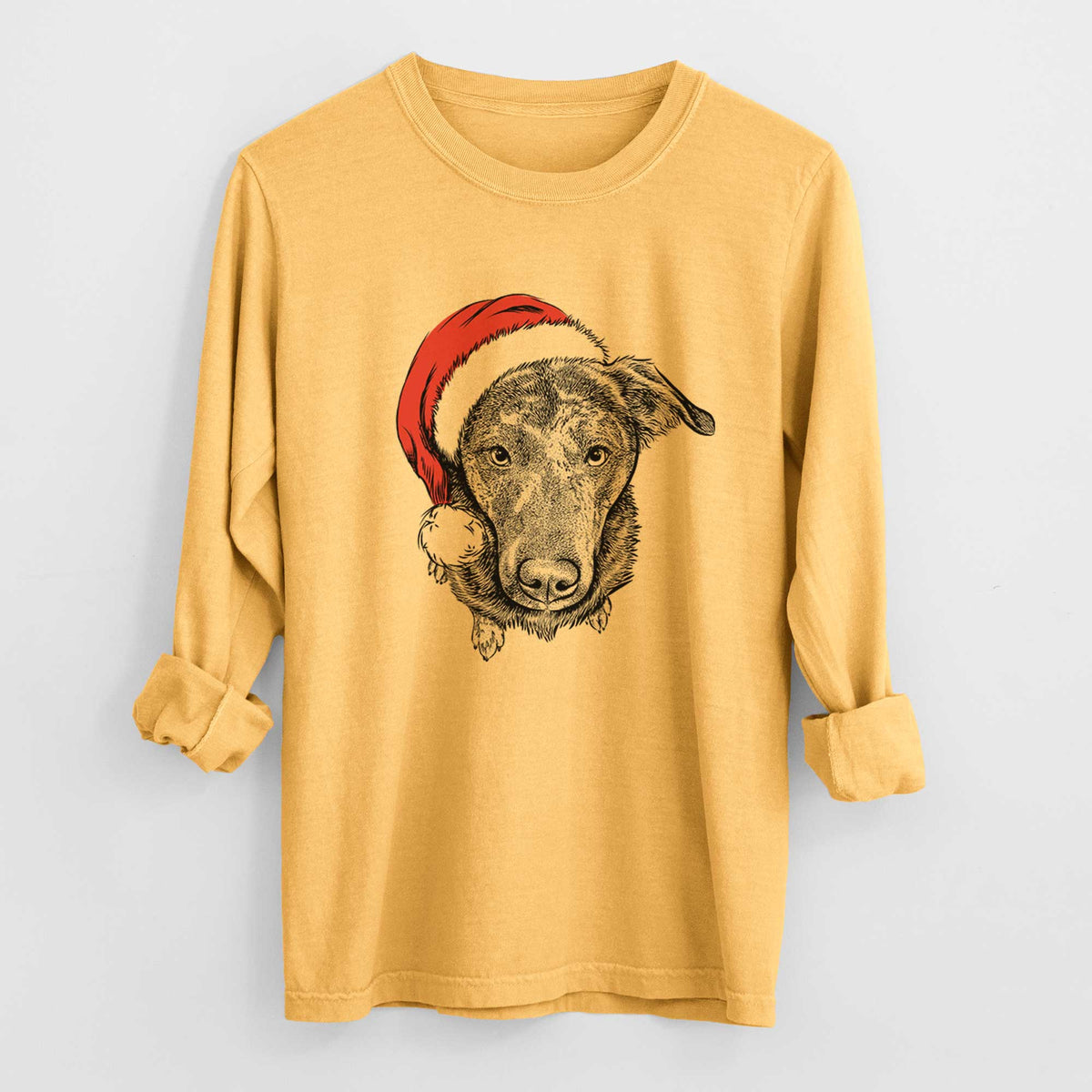 Santa Echo the Pitbull Beagle Mix - Heavyweight 100% Cotton Long Sleeve