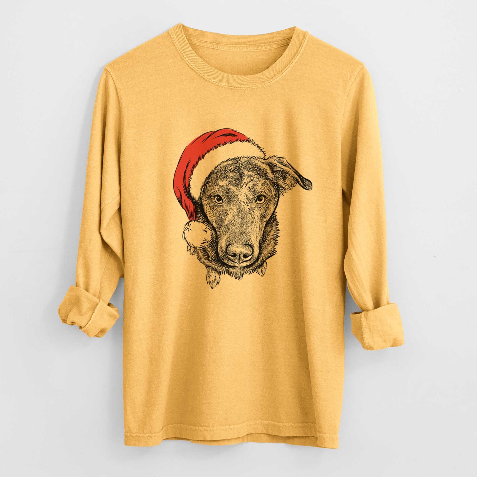 Santa Echo the Pitbull Beagle Mix - Heavyweight 100% Cotton Long Sleeve