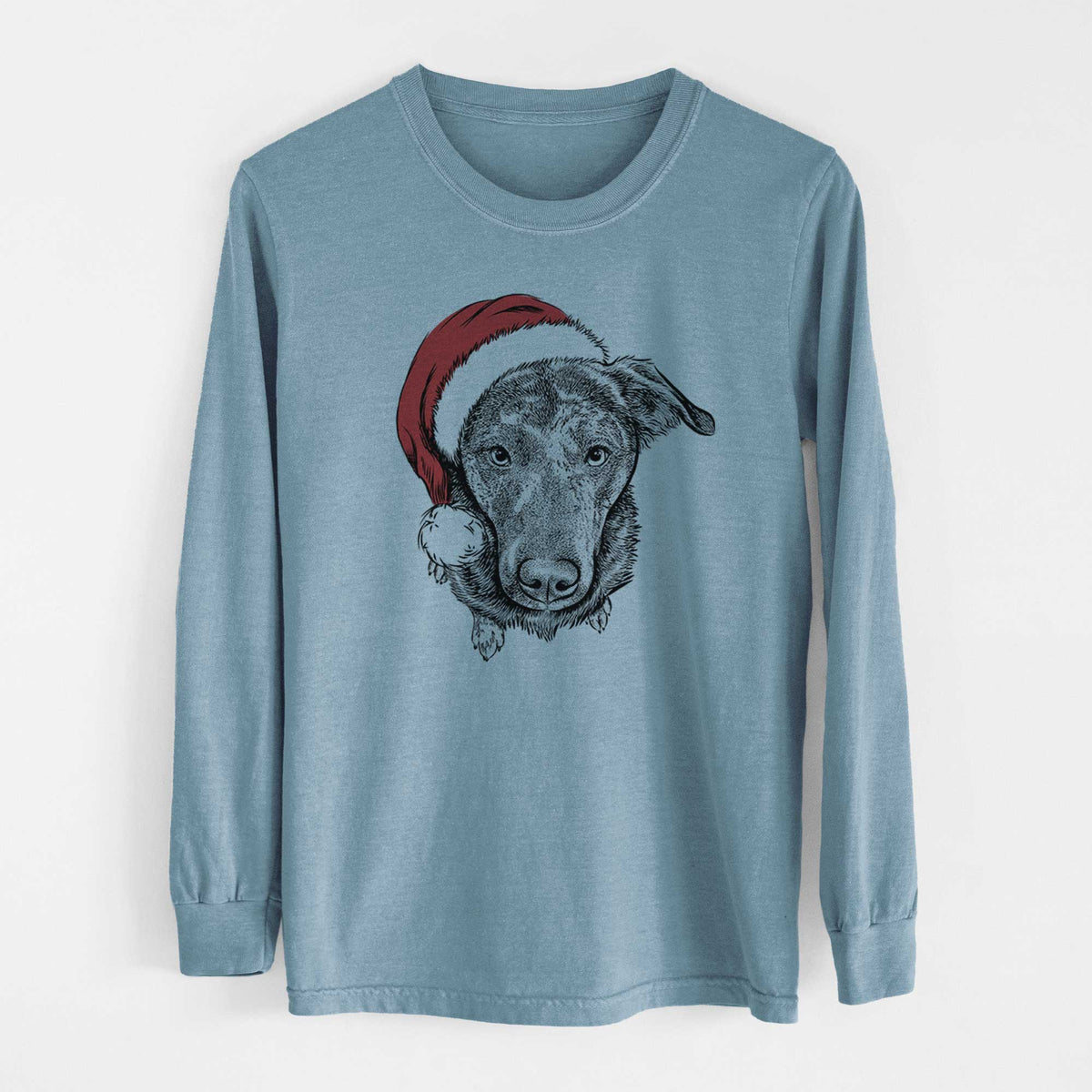 Santa Echo the Pitbull Beagle Mix - Heavyweight 100% Cotton Long Sleeve
