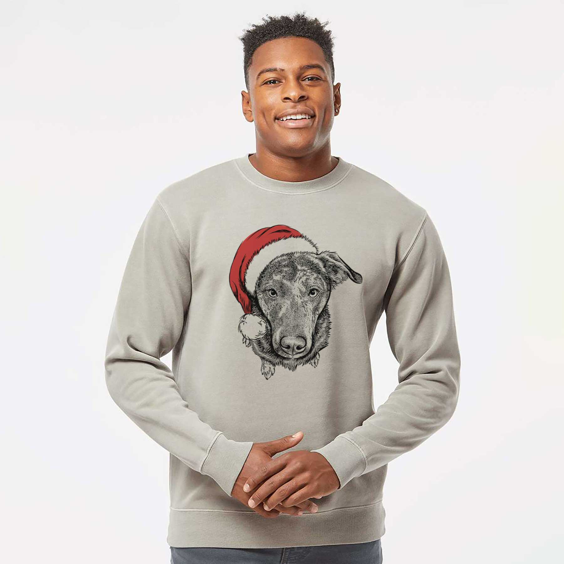 Santa Echo the Pitbull Beagle Mix - Unisex Pigment Dyed Crew Sweatshirt