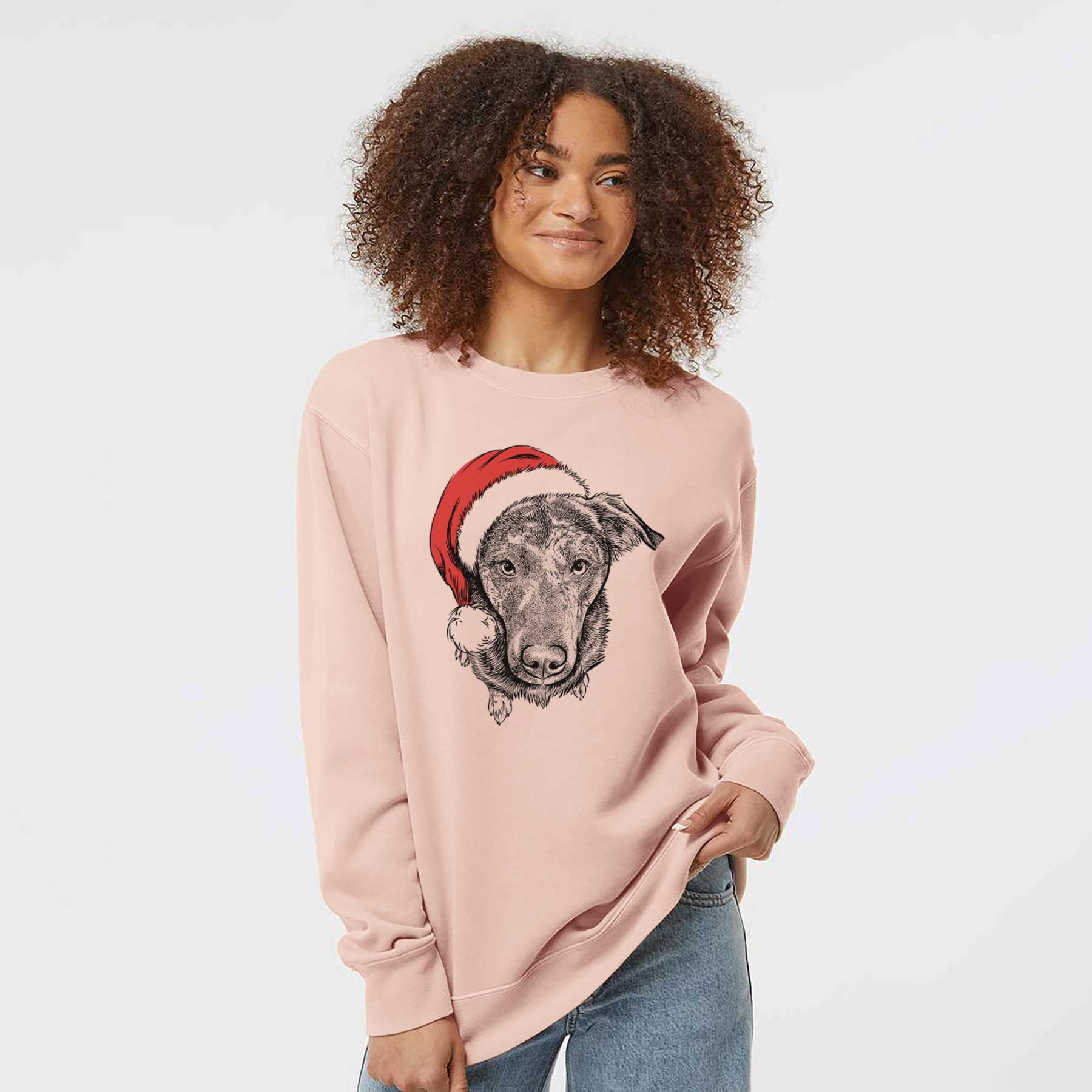 Santa Echo the Pitbull Beagle Mix - Unisex Pigment Dyed Crew Sweatshirt