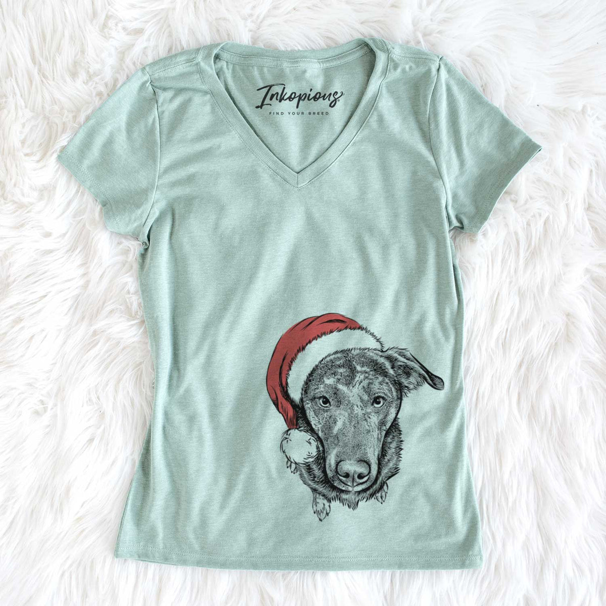 Santa Echo the Pitbull Beagle Mix - Women&#39;s V-neck Shirt