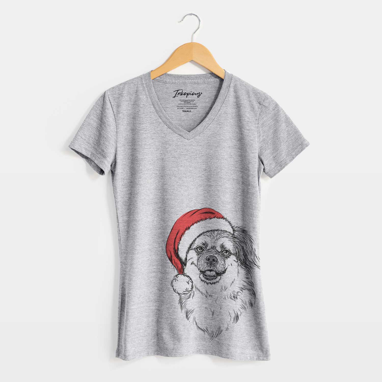 Santa Ed the Tibetan Spaniel - Women's V-neck Shirt