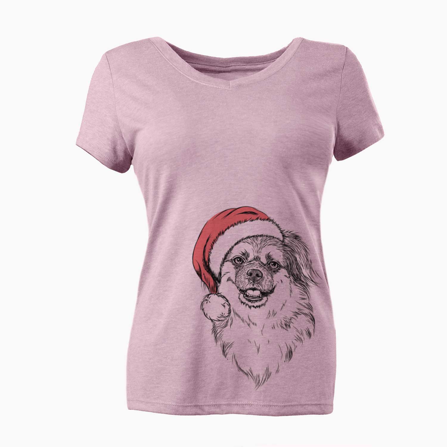 Santa Ed the Tibetan Spaniel - Women's V-neck Shirt