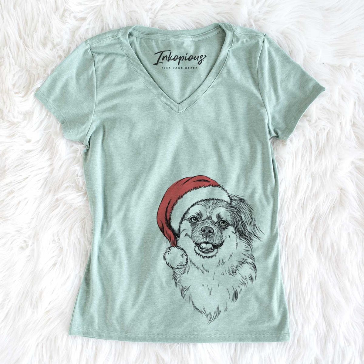 Santa Ed the Tibetan Spaniel - Women&#39;s V-neck Shirt