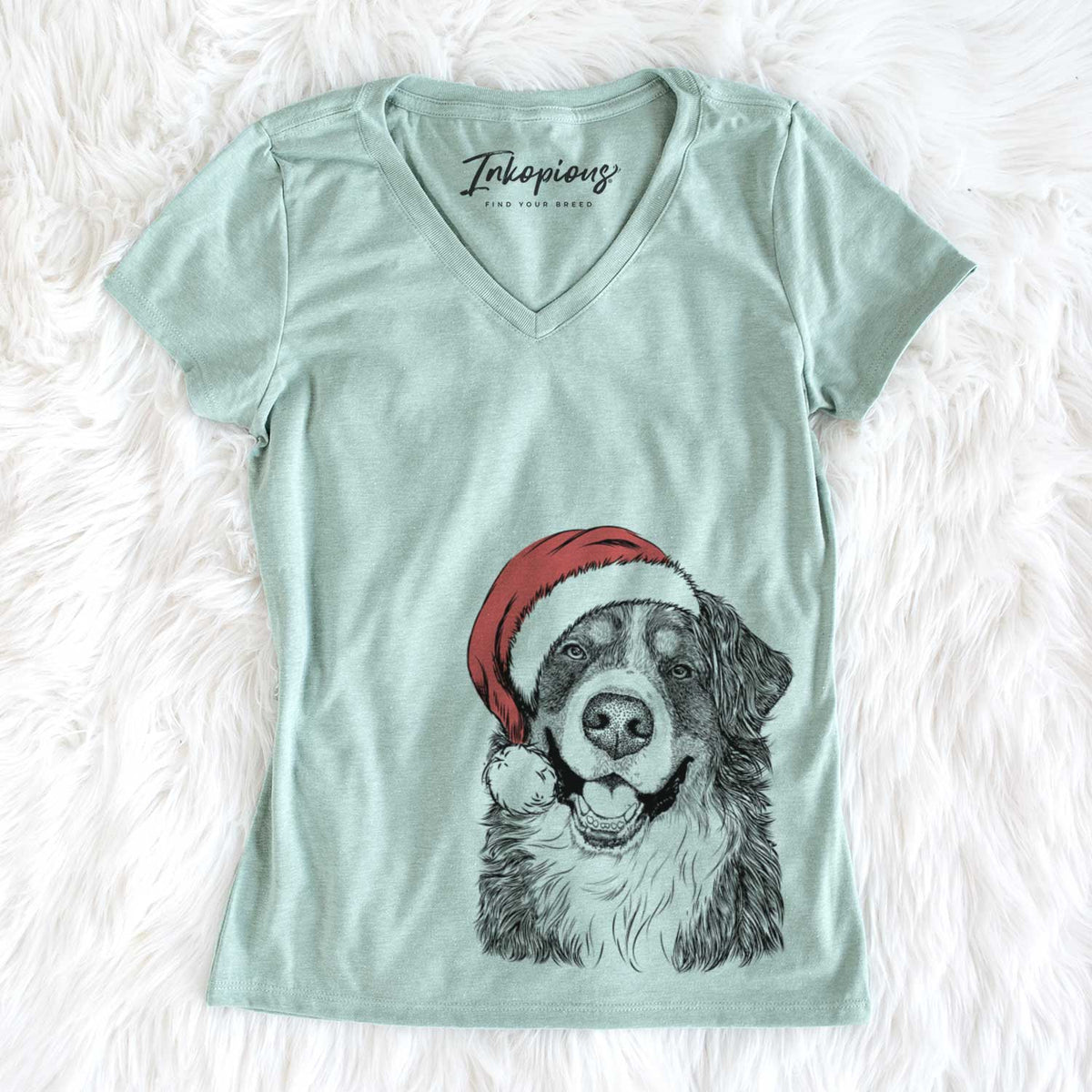 Santa Eiger the Bernese Mountain Dog - Women&#39;s V-neck Shirt