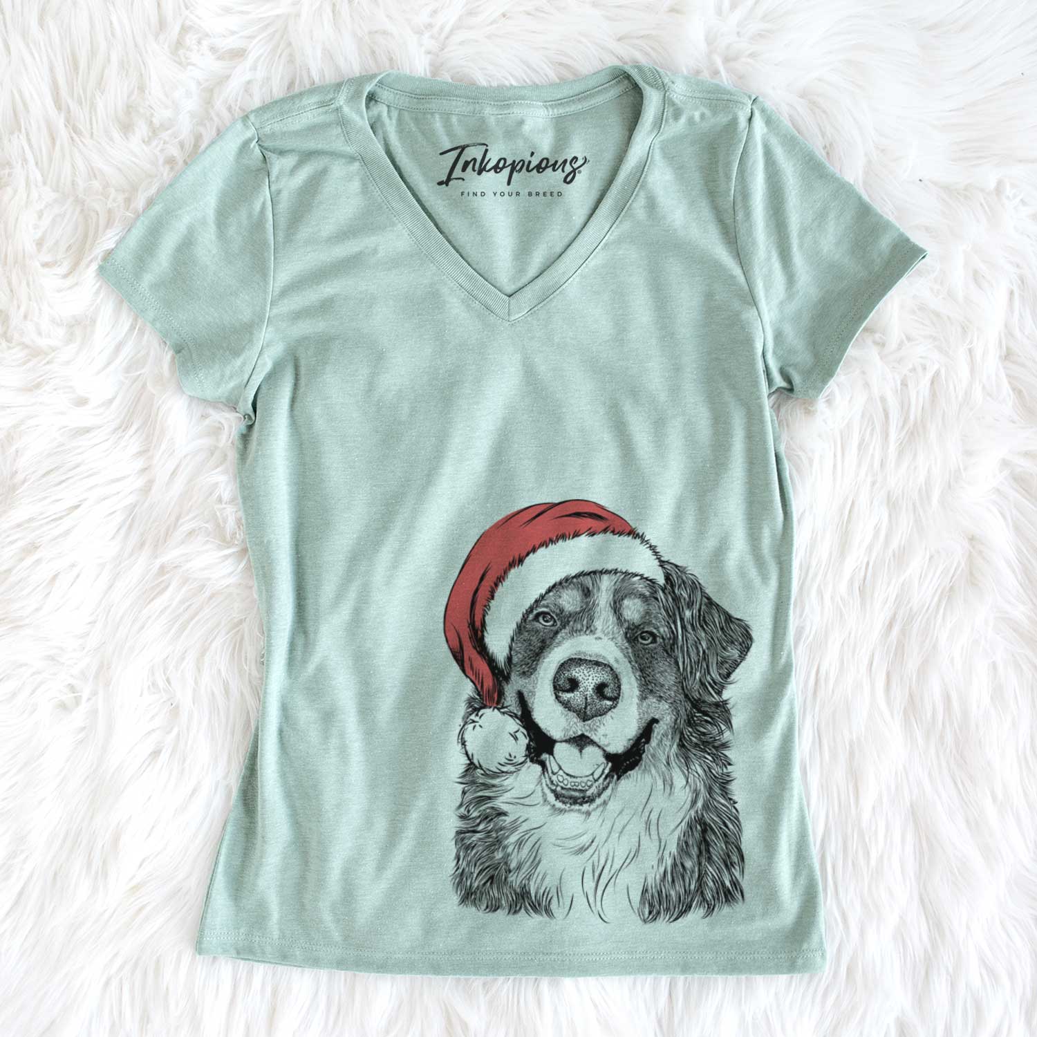 Santa Eiger the Bernese Mountain Dog - Women's V-neck Shirt