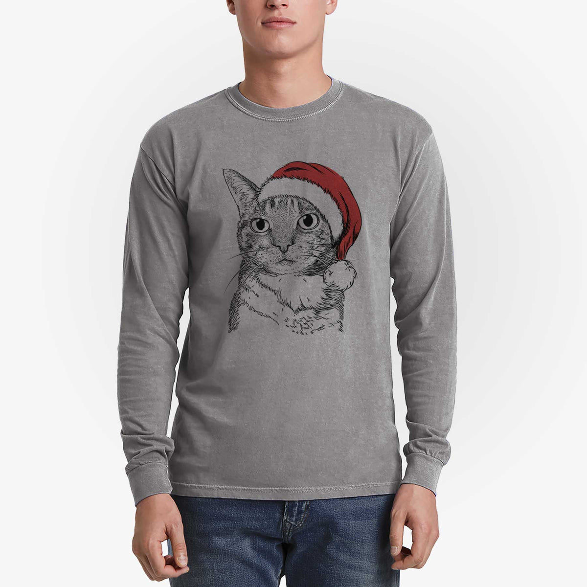 Santa Eleanor the Domestic Shorthair Cat - Heavyweight 100% Cotton Long Sleeve