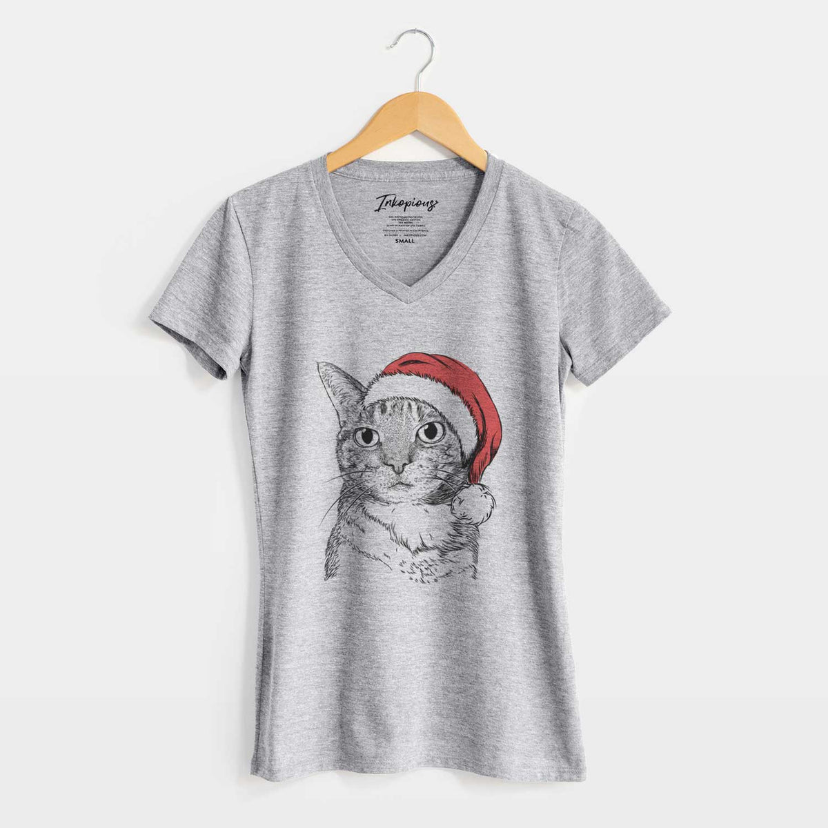 Santa Eleanor the Domestic Shorthair Cat - Women's V-neck Shirt