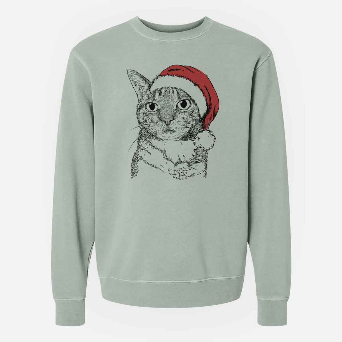 Santa Eleanor the Domestic Shorthair Cat - Unisex Pigment Dyed Crew Sweatshirt