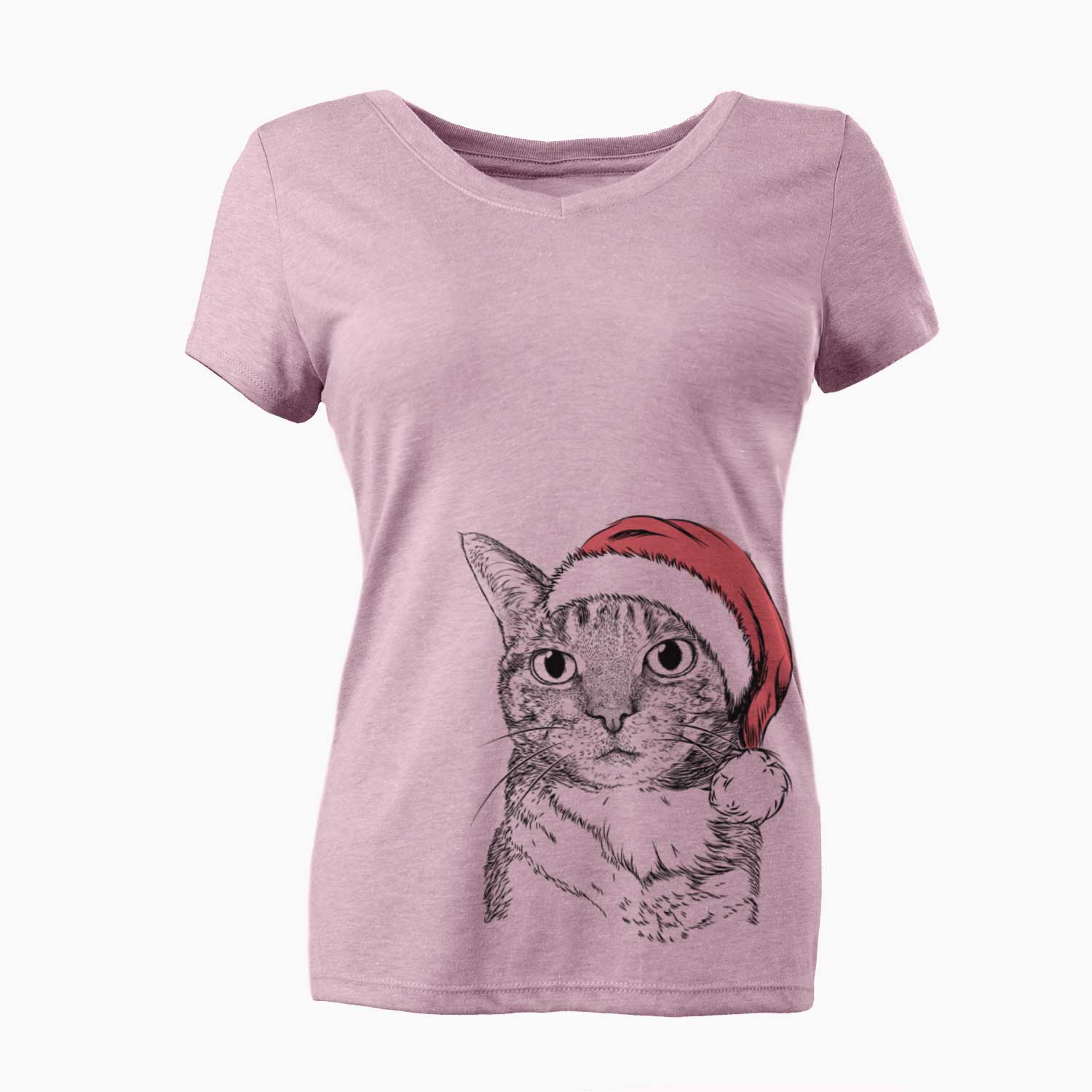Santa Eleanor the Domestic Shorthair Cat - Women's V-neck Shirt