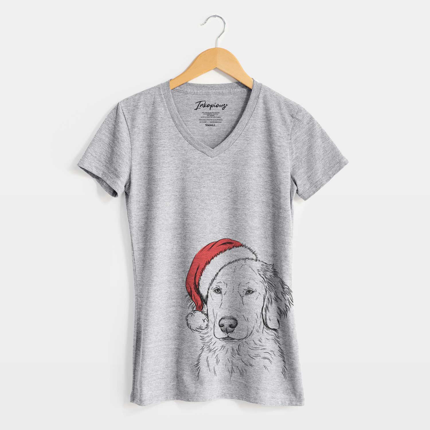 Santa Eli the Golden Retriever - Women's V-neck Shirt