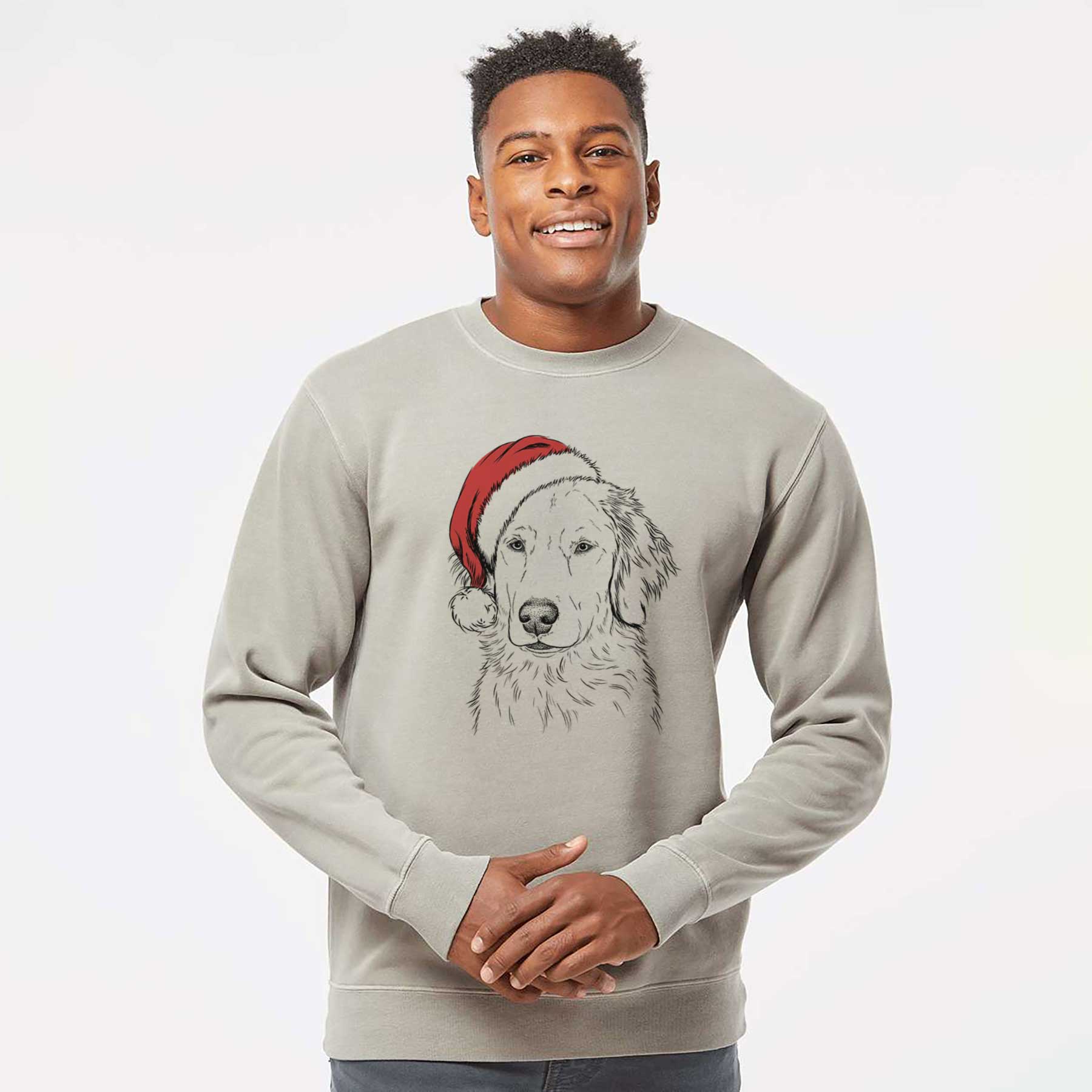 Santa Eli the Golden Retriever - Unisex Pigment Dyed Crew Sweatshirt