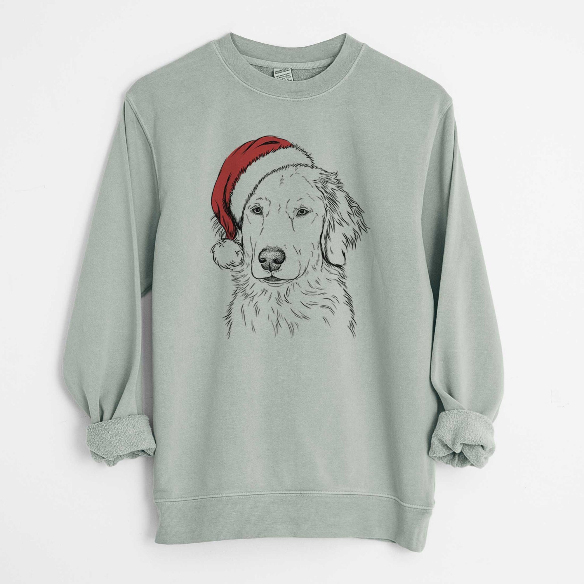 Santa Eli the Golden Retriever - Unisex Pigment Dyed Crew Sweatshirt
