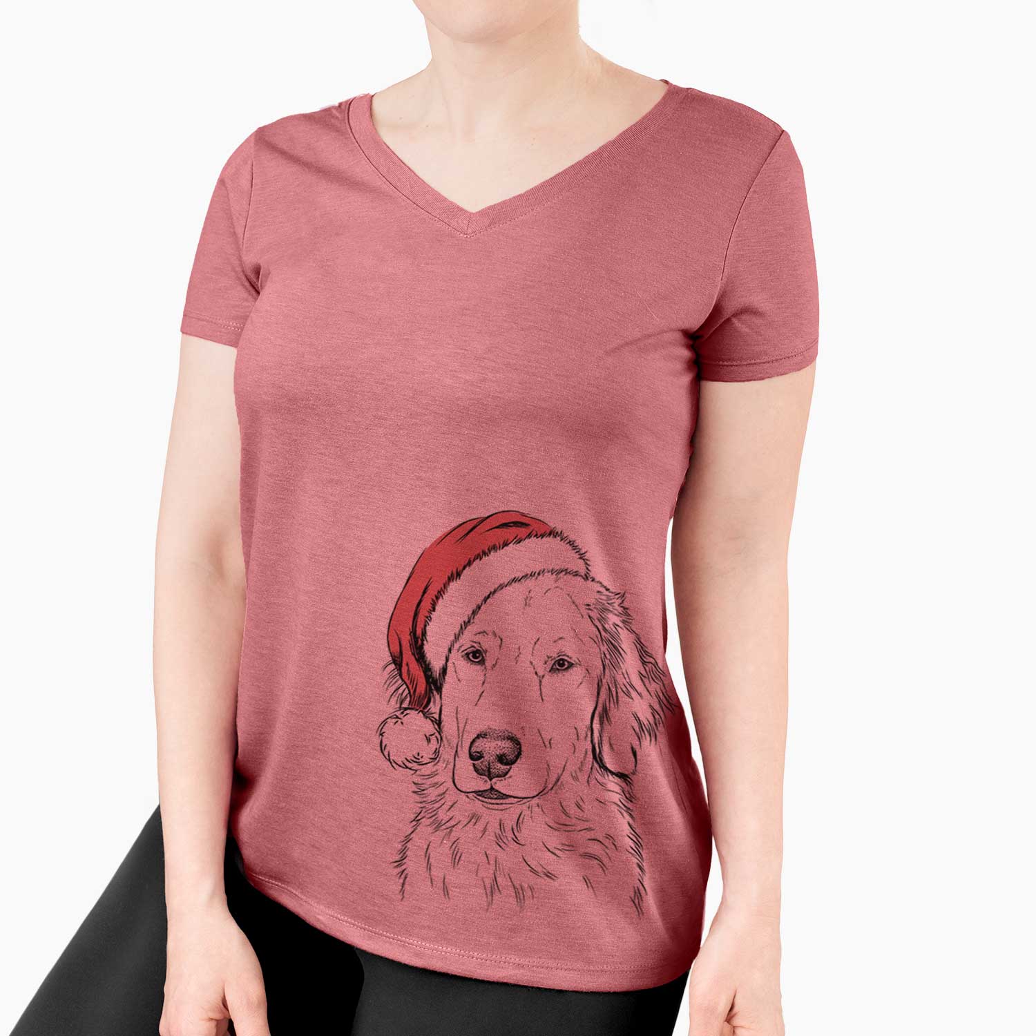 Santa Eli the Golden Retriever - Women's V-neck Shirt