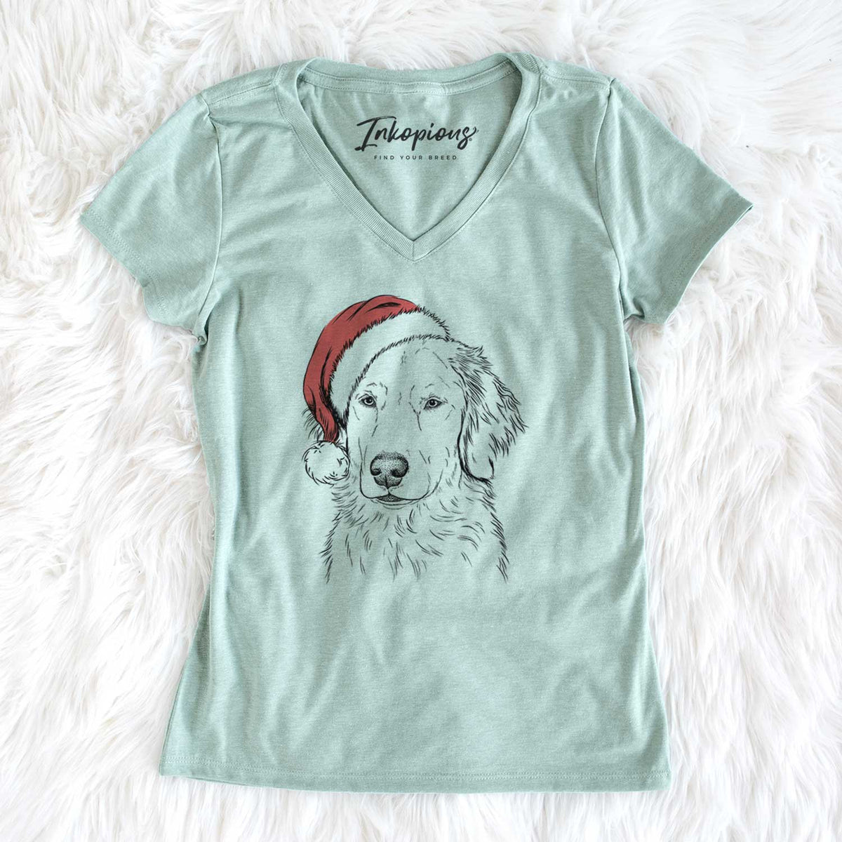 Santa Eli the Golden Retriever - Women's V-neck Shirt