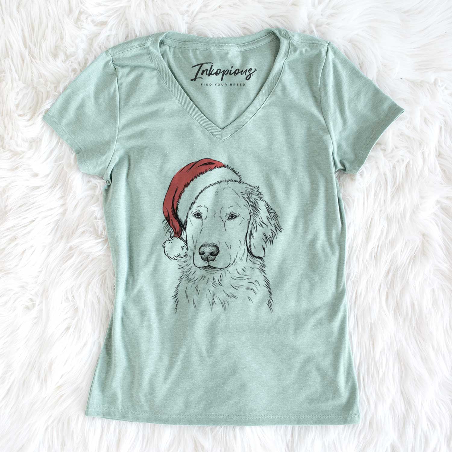 Santa Eli the Golden Retriever - Women's V-neck Shirt