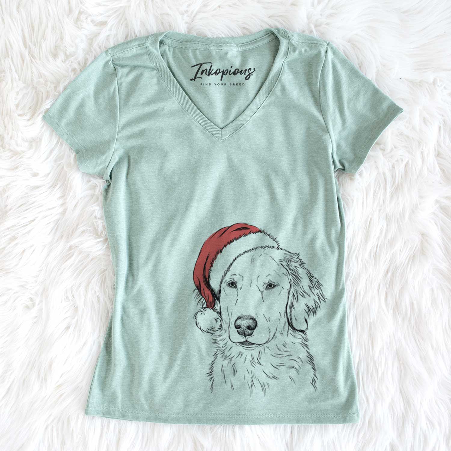 Santa Eli the Golden Retriever - Women's V-neck Shirt