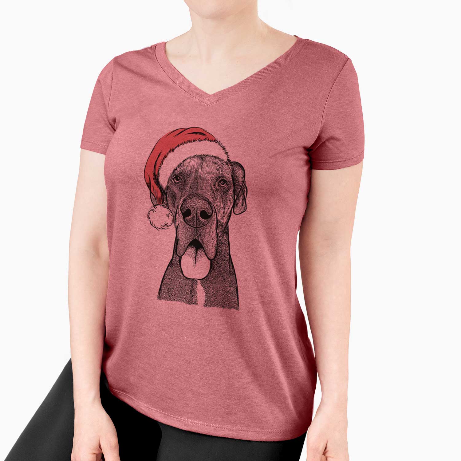 Santa Eli the Great Dane - Women's V-neck Shirt