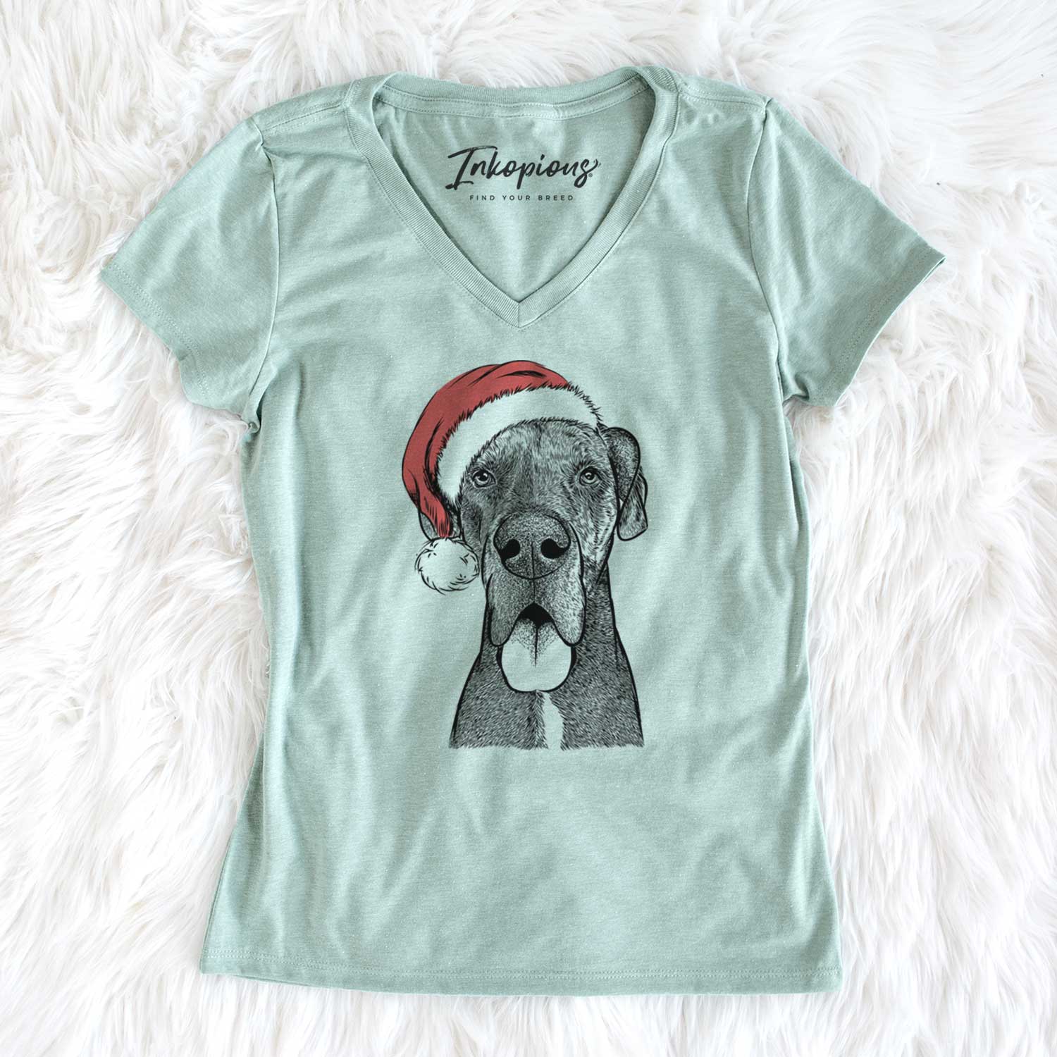 Santa Eli the Great Dane - Women's V-neck Shirt