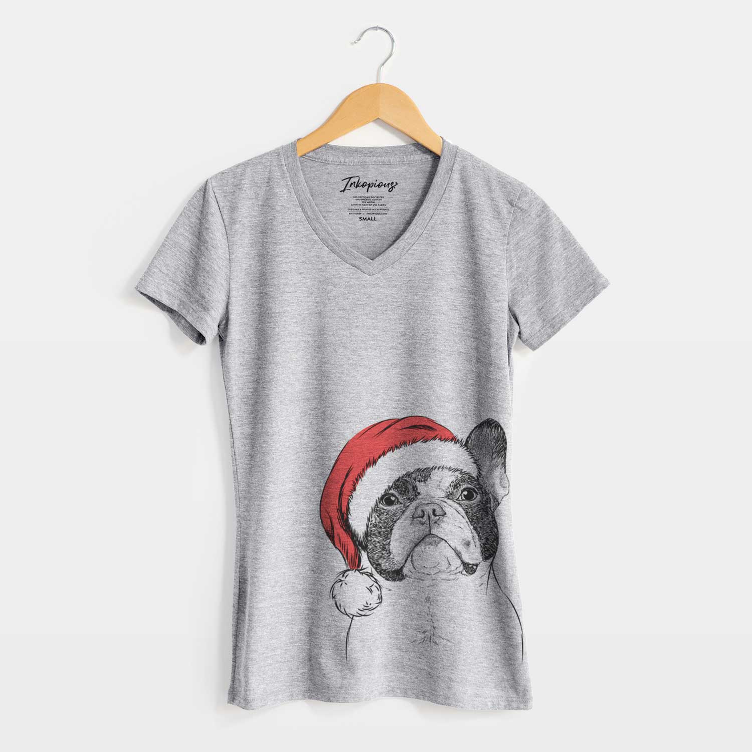 Santa Ella the French Bulldog - Women's V-neck Shirt