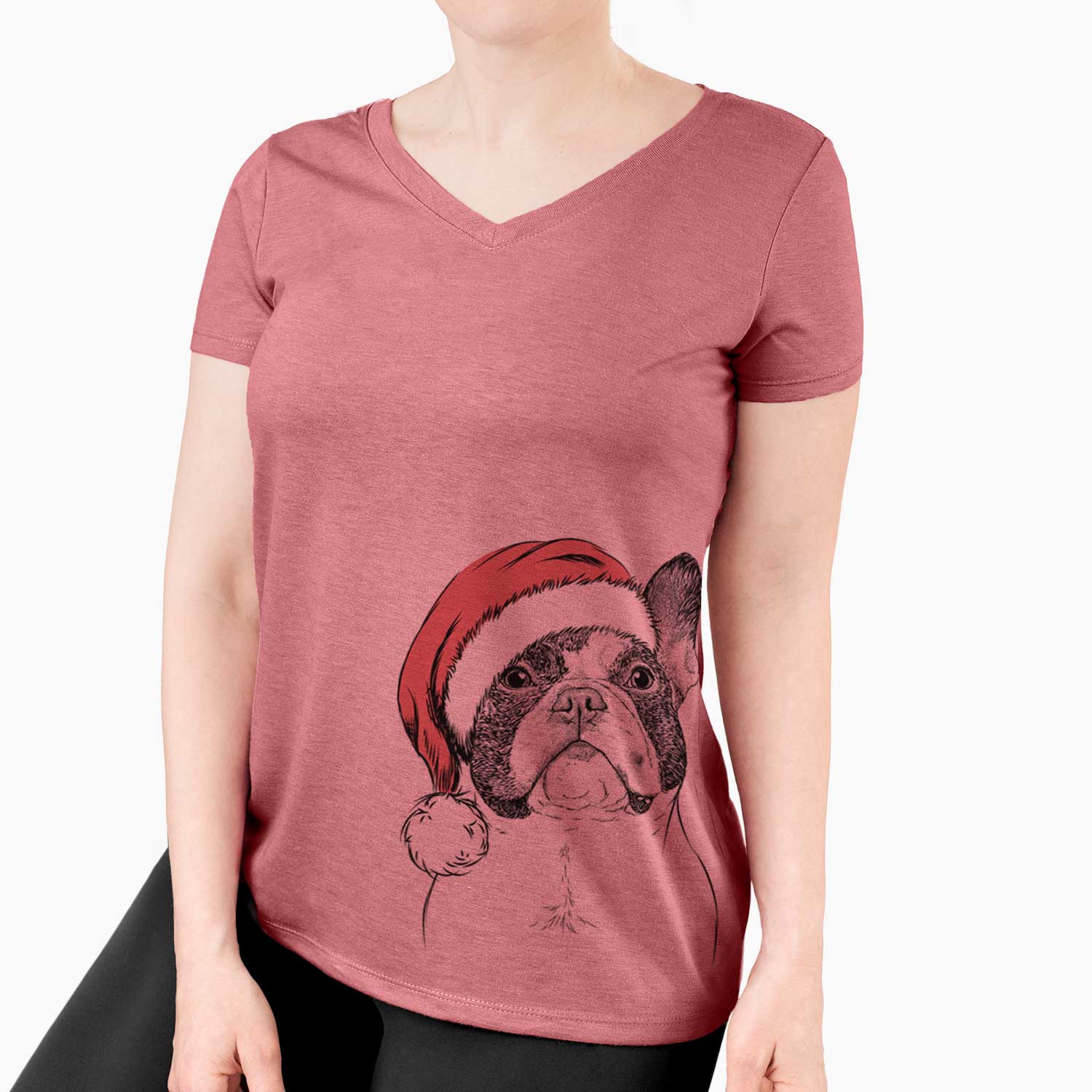 Santa Ella the French Bulldog - Women's V-neck Shirt