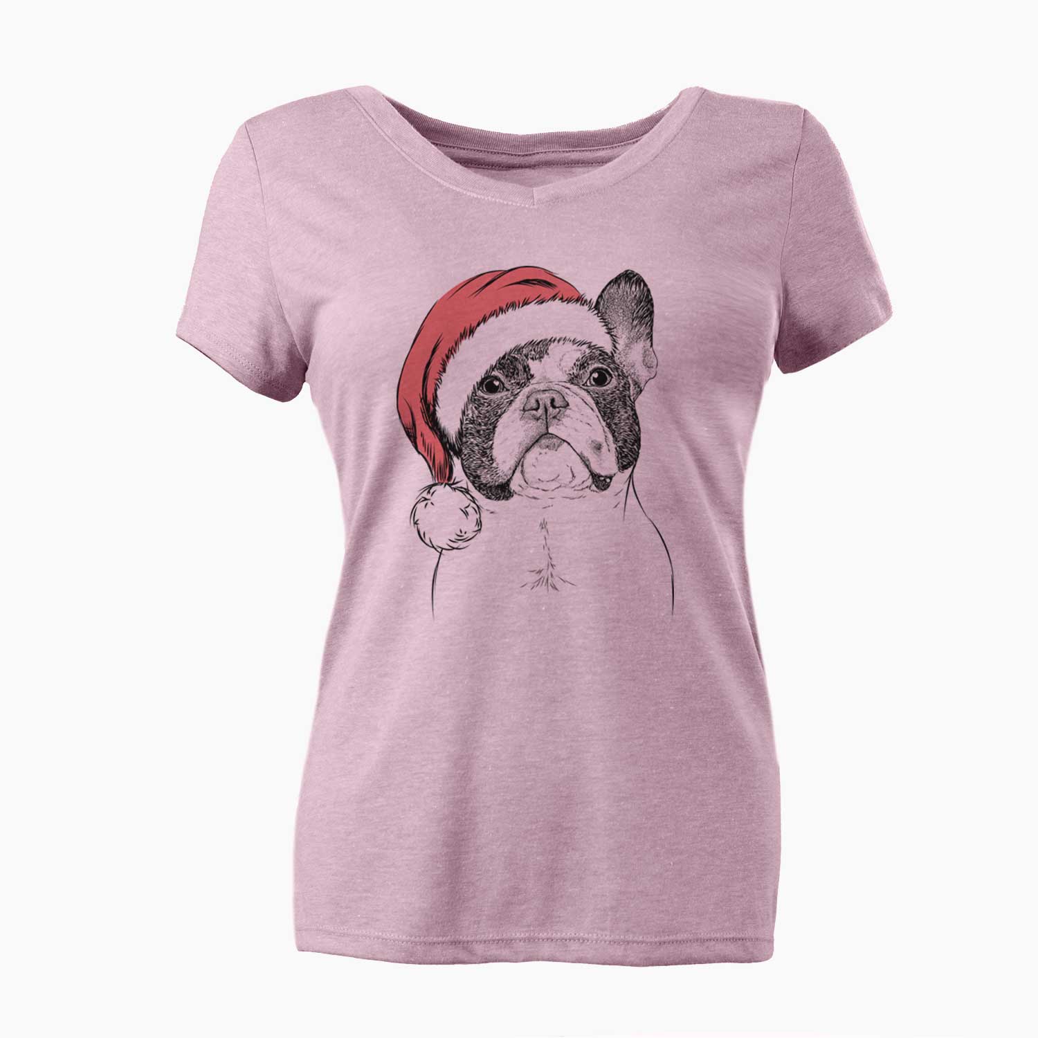 Santa Ella the French Bulldog - Women's V-neck Shirt