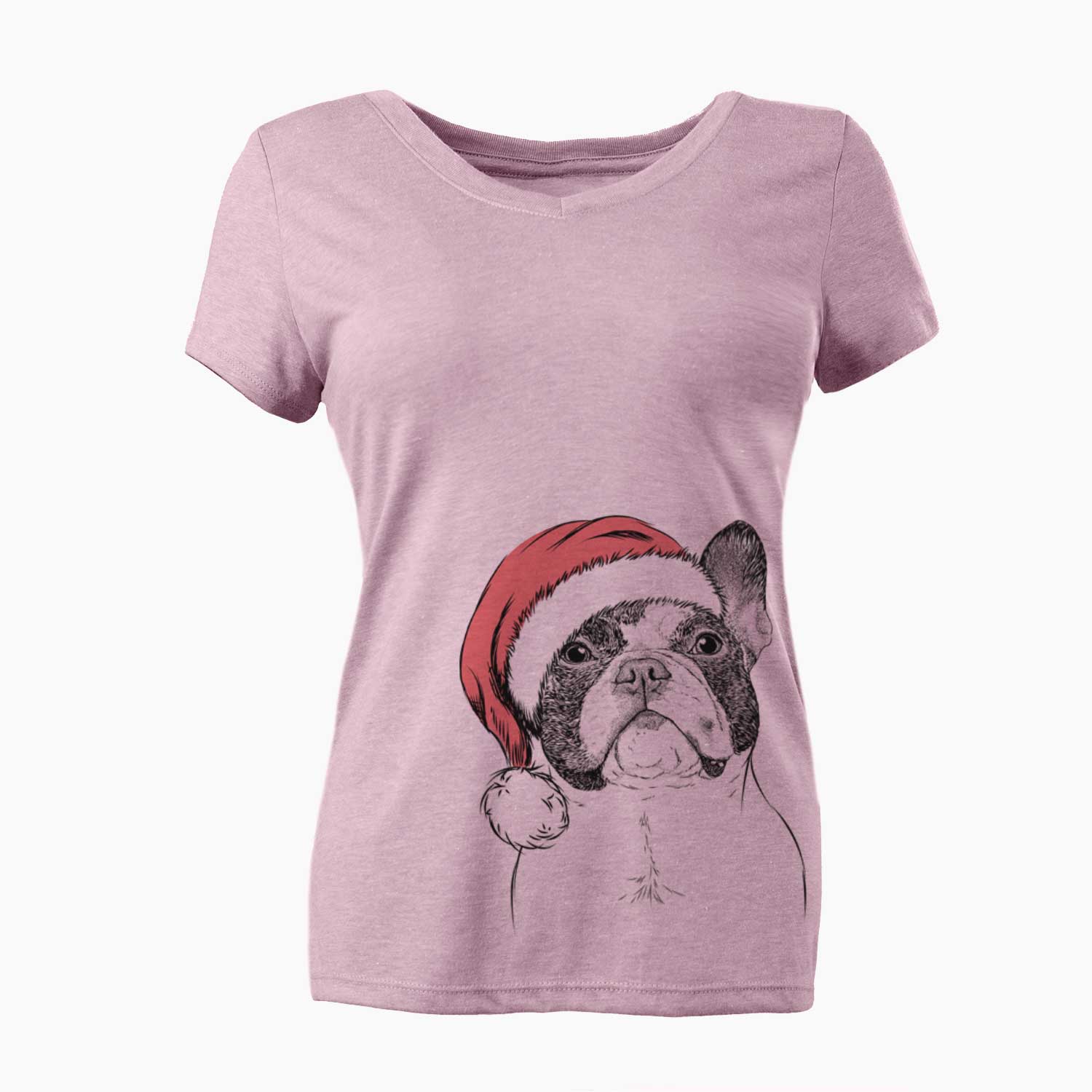 Santa Ella the French Bulldog - Women's V-neck Shirt