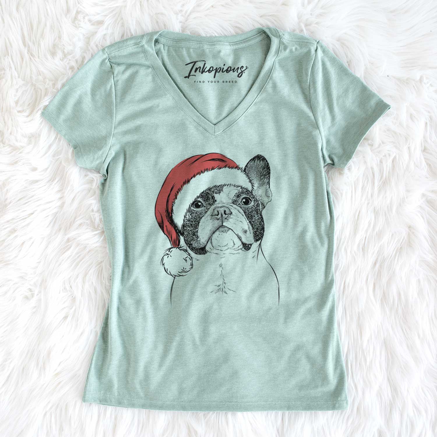 Santa Ella the French Bulldog - Women's V-neck Shirt