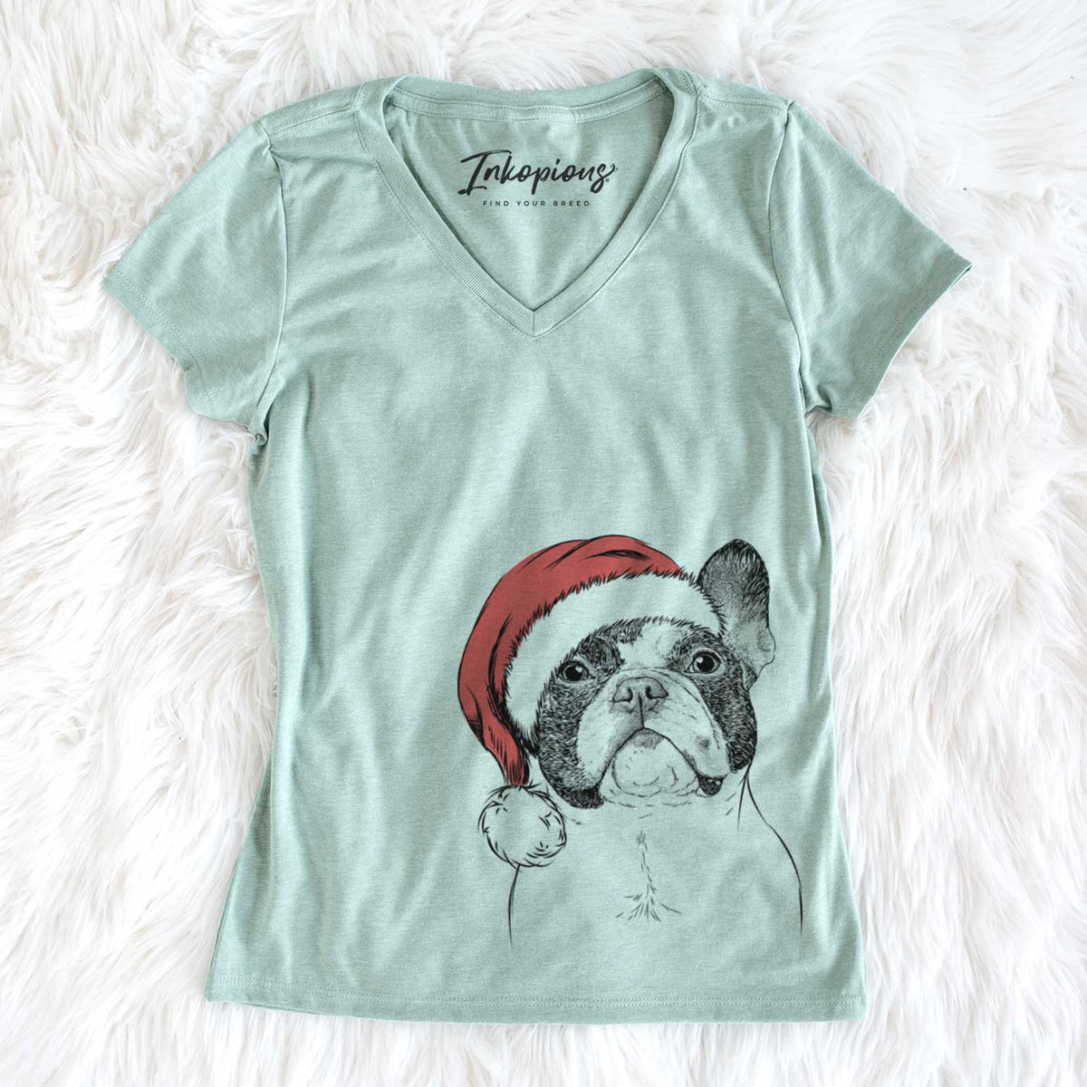 Santa Ella the French Bulldog - Women&#39;s V-neck Shirt