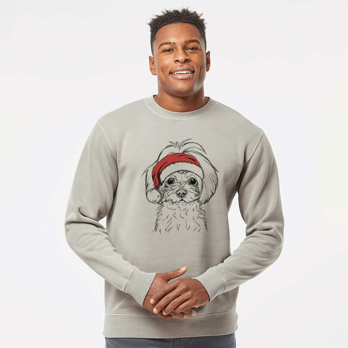 Santa Ellie the Maltese - Unisex Pigment Dyed Crew Sweatshirt