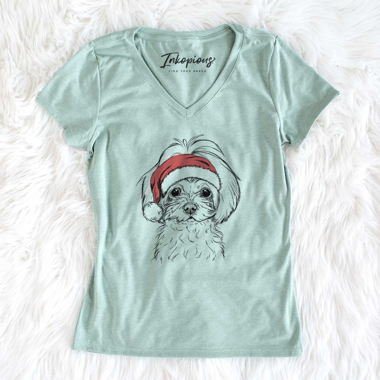 Santa Ellie the Maltese - Women's V-neck Shirt