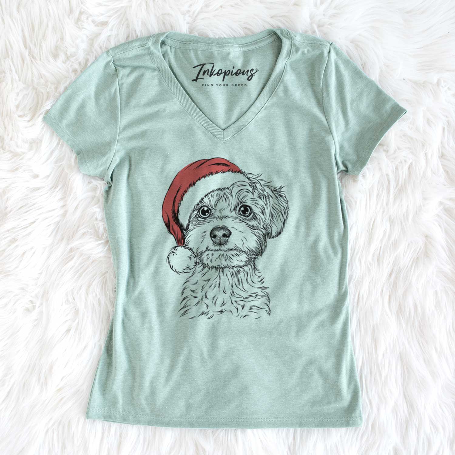 Santa Elliott the Yorkiepoo - Women's V-neck Shirt