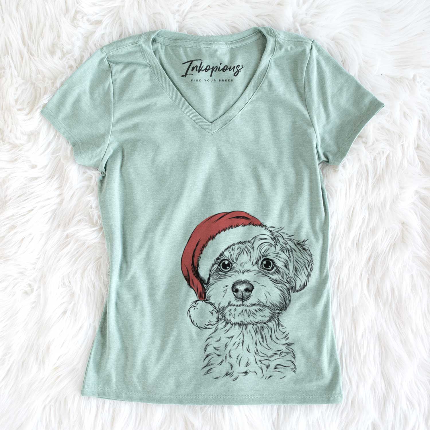 Santa Elliott the Yorkiepoo - Women's V-neck Shirt