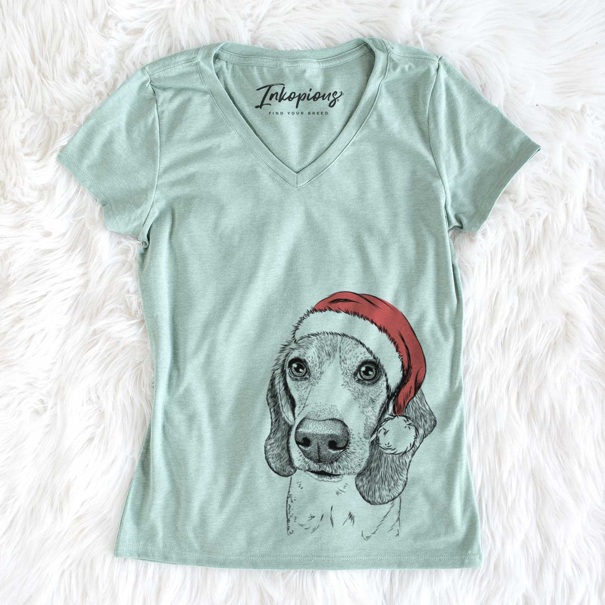 Santa Elvis the Bluetick Beagle - Women&#39;s V-neck Shirt