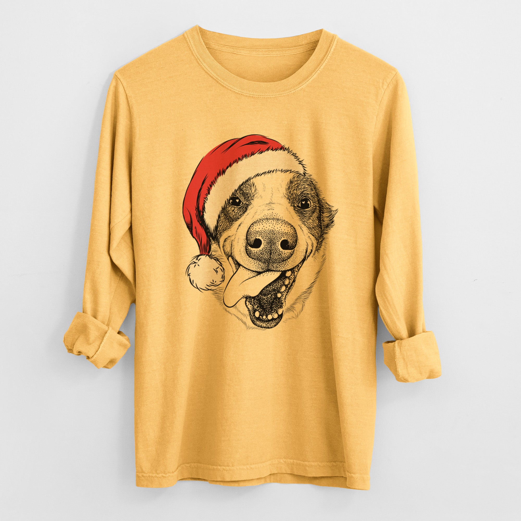 Santa Elwood the Border Collie - Heavyweight 100% Cotton Long Sleeve