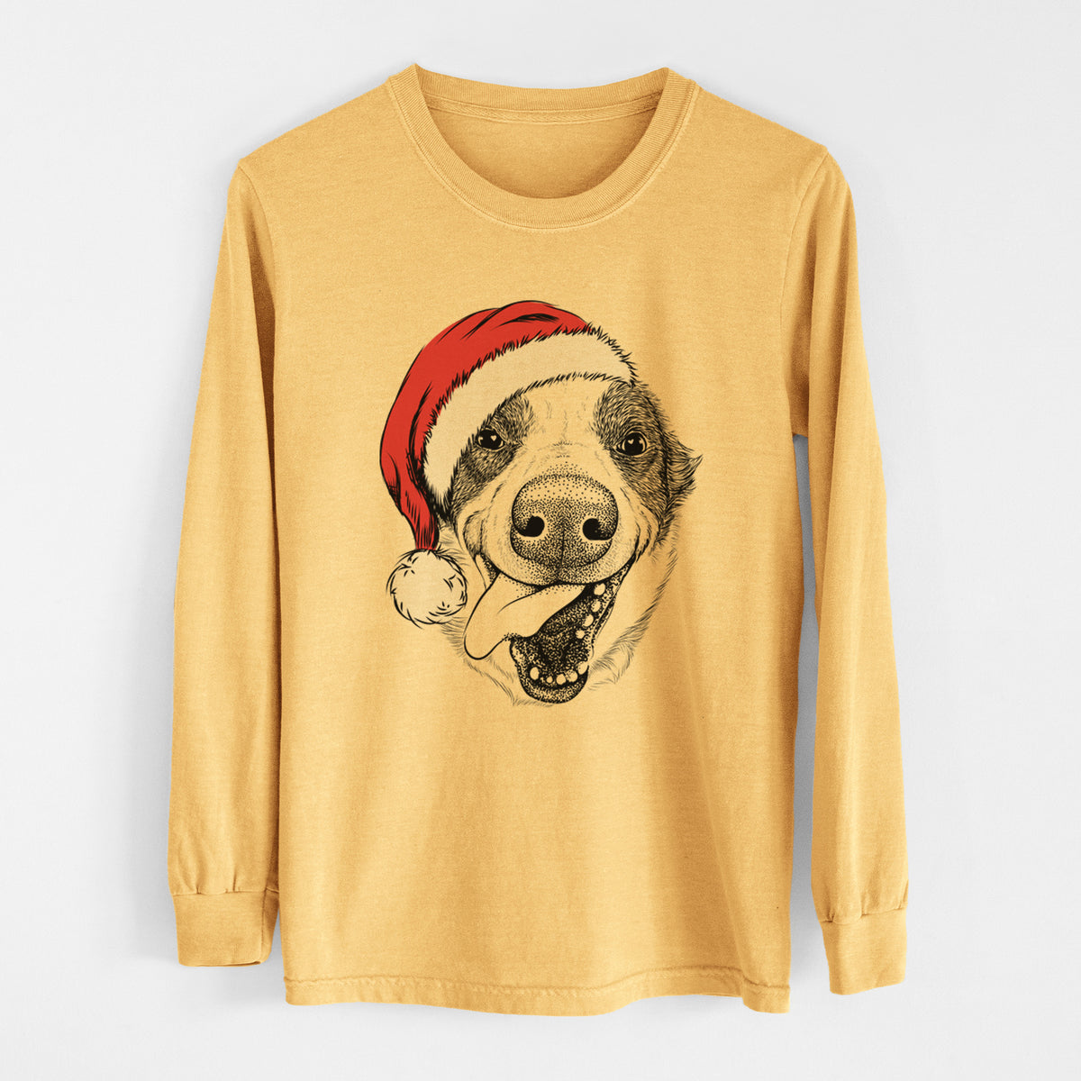 Santa Elwood the Border Collie - Heavyweight 100% Cotton Long Sleeve