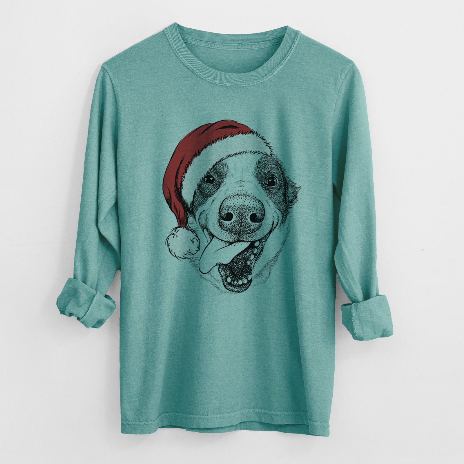 Santa Elwood the Border Collie - Heavyweight 100% Cotton Long Sleeve