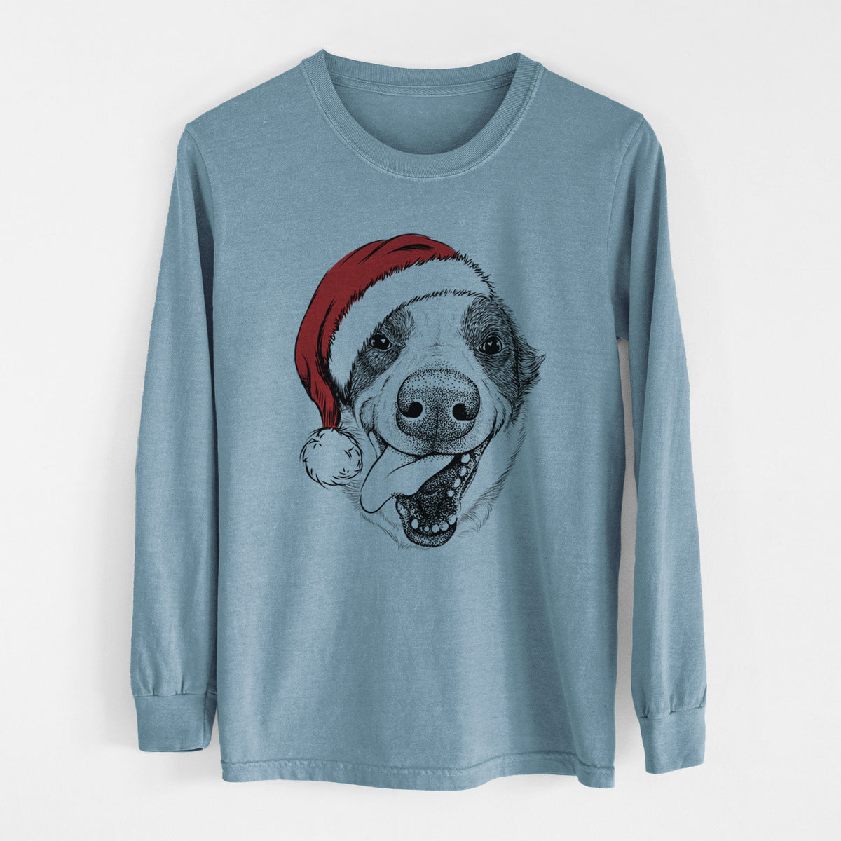 Santa Elwood the Border Collie - Heavyweight 100% Cotton Long Sleeve