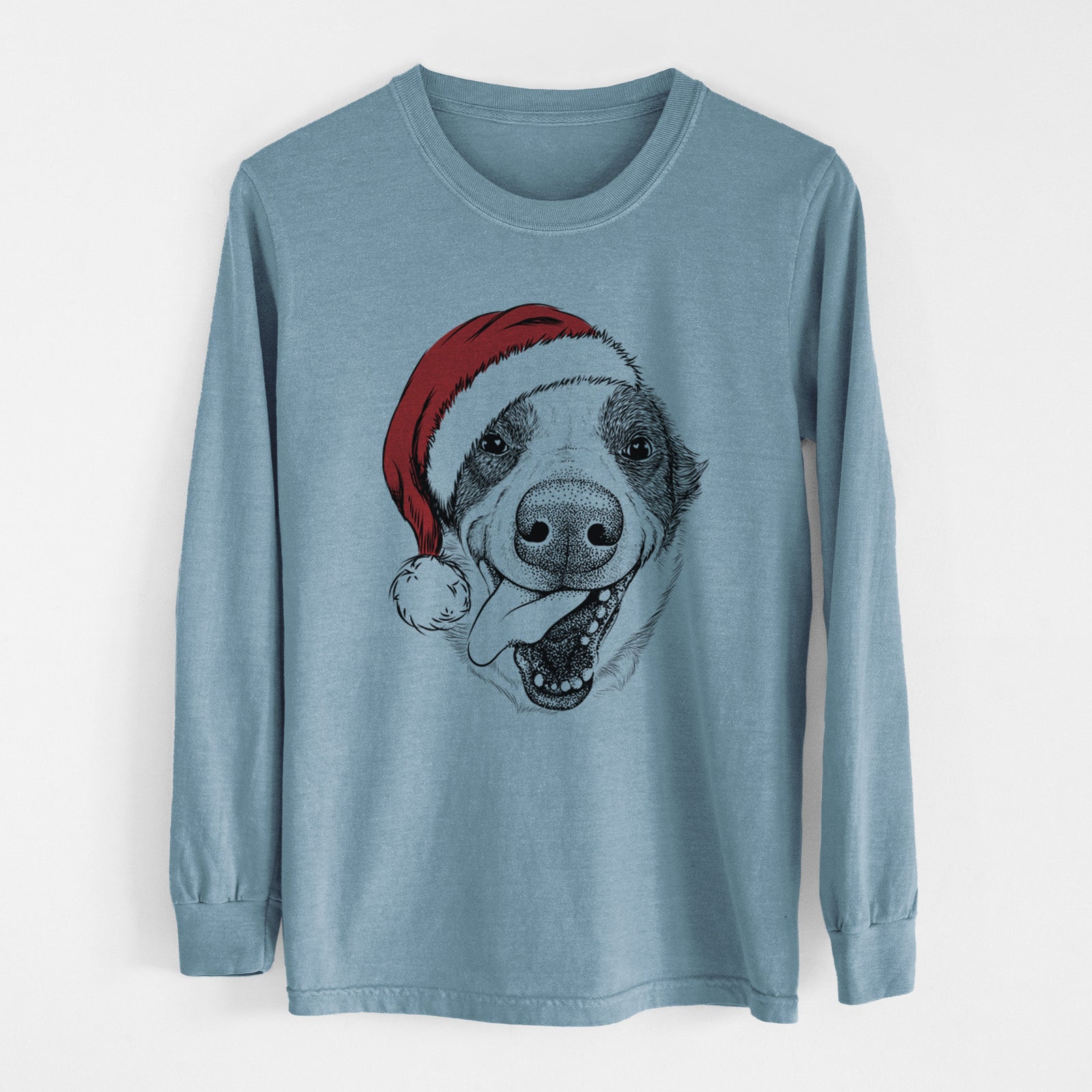 Santa Elwood the Border Collie - Heavyweight 100% Cotton Long Sleeve
